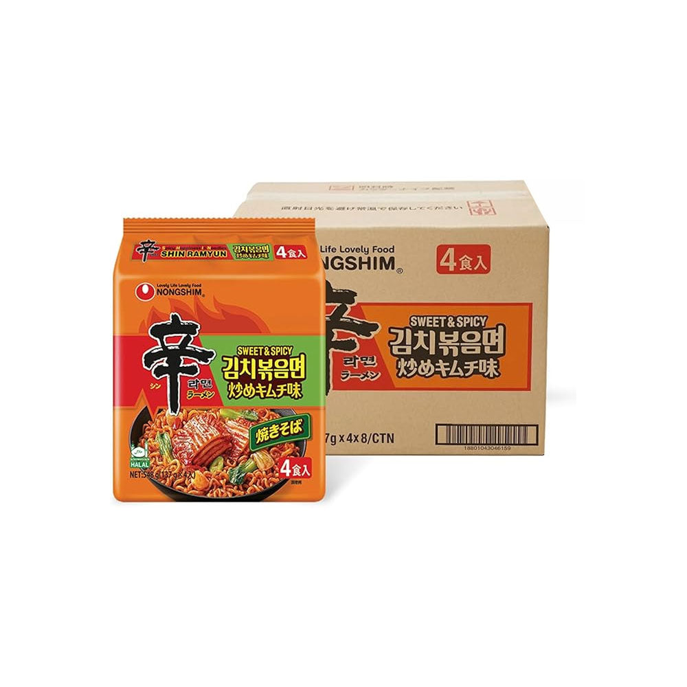 【農心】 辛ラーメン 炒めキムチ137g 韓国食品 韓国人気ラーメン Nongshim 農心 辛ラーメン焼きそば炒めキムチ味 袋麺4P (4食) 韓国ラーメン スイート&スパイシー スワイシ― 世界的に流行している「SWICY(Sweet and spicy」フレーバーの再現 辛ラーメン キムチ炒め麺 韓国インスタント麺 汁なしラーメン ピリ辛×旨辛 発酵キムチ風味 コク深い旨味 太麺もちもち食感 韓国本場の味 簡単調理・時短グルメ