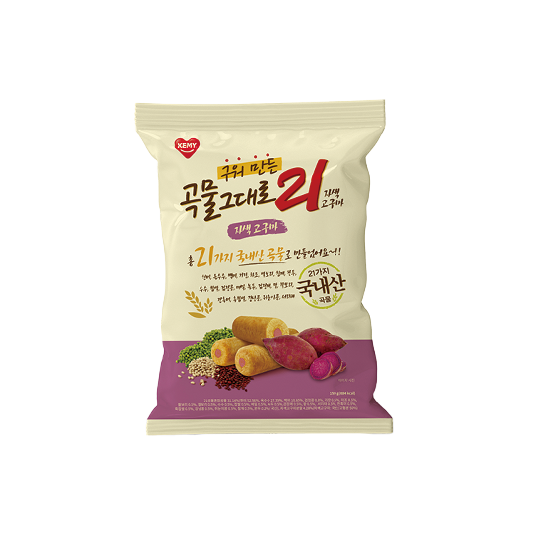 焼きたて 穀物そのまま21 クリスピーロール菓子  150g 紫いも味