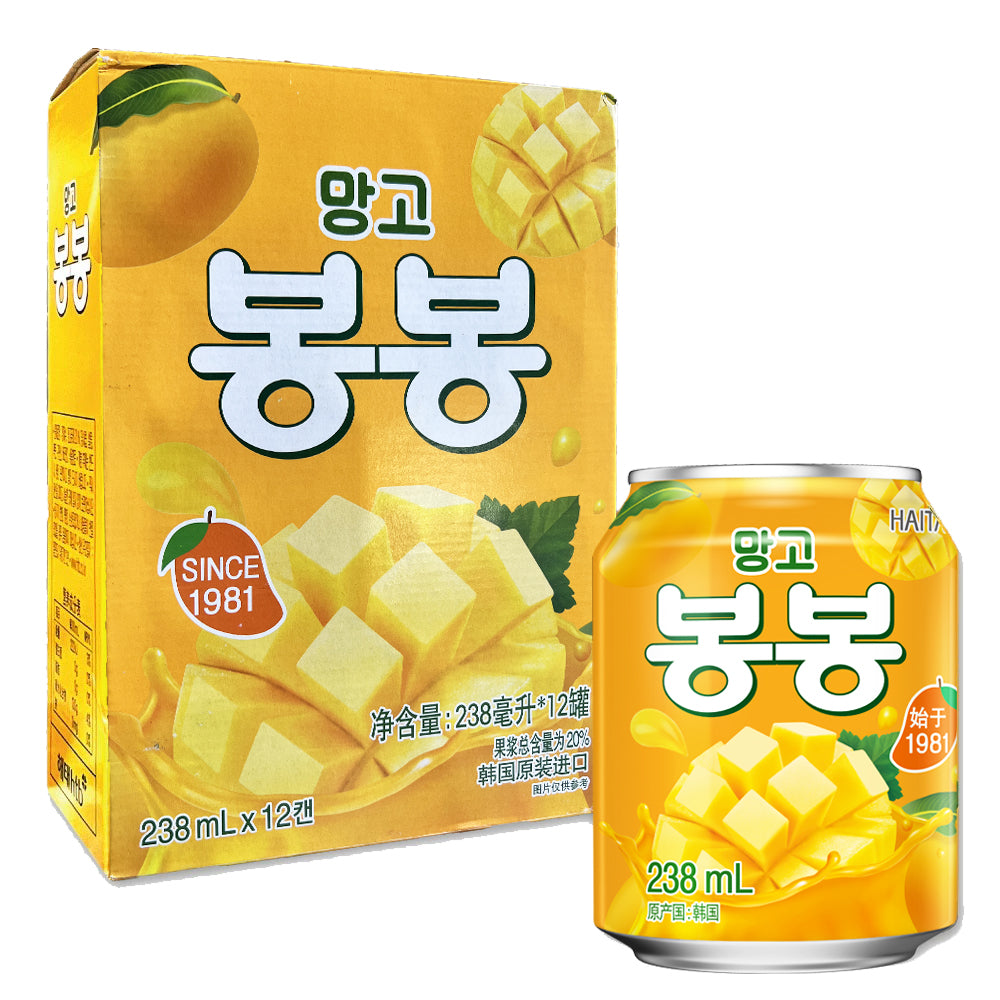 【ヘテ】マンゴー ボンボン238ml 韓国食品 韓国飲料 お中元 お歳暮 お土産 マンゴー果肉入り 果肉たっぷり飲料 韓国定番ジュース トロピカル風味 缶ジュース