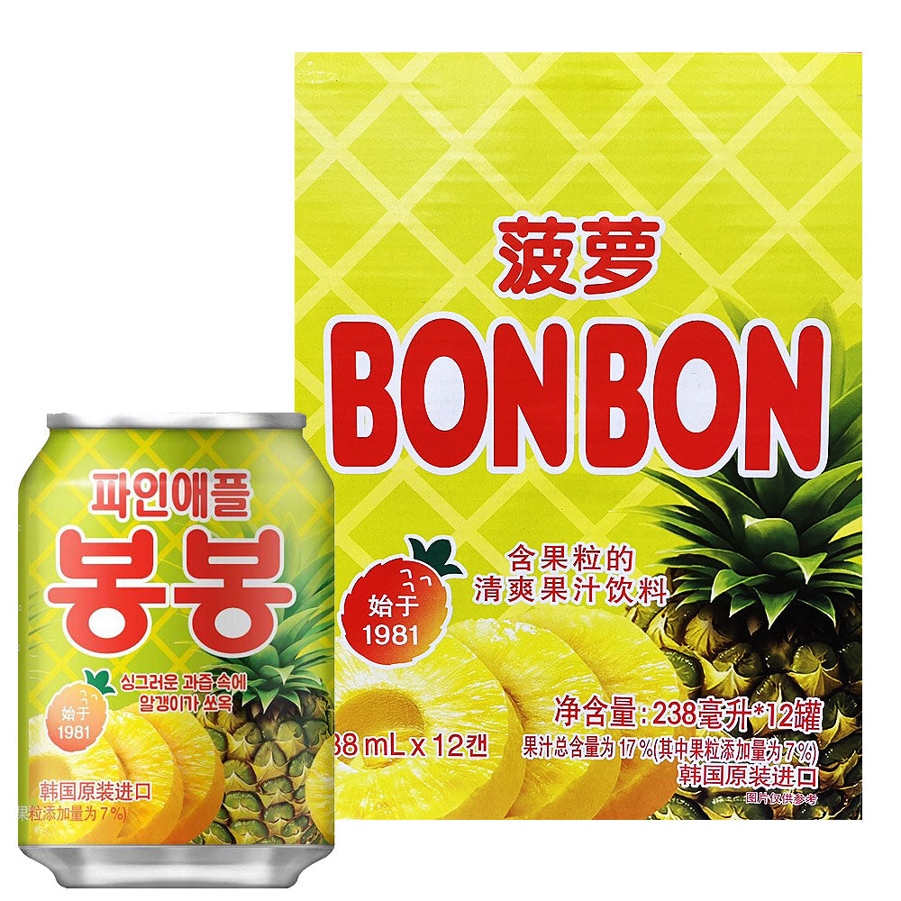 【ヘテ】パイナップル ボンボン238ml 韓国食品 韓国飲料 お中元 お歳暮 お土産 パイナップル果肉入り 爽やかなパイナップル味 果肉たっぷり飲料 韓国定番ジュース トロピカル風味 缶ジュース 甘酸っぱい味わい デザート感覚ドリンク ロングセラー飲料 ヘテ飲料ブランド