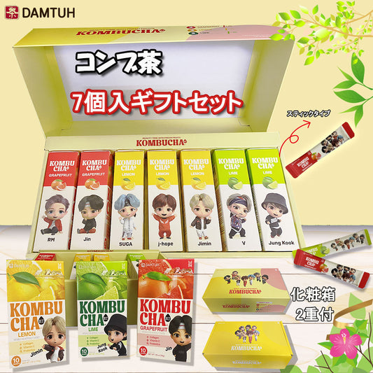地域別送料無料【ダムト】コンブ茶 BTS 7個入ギフトセット 350g 英語版★ 韓国人気アイドル レモン ライム グレープフルーツ BTS ばんたん 少年団 コンブチャ こんぶ 韓国お茶 ギフト お歳暮 お中元