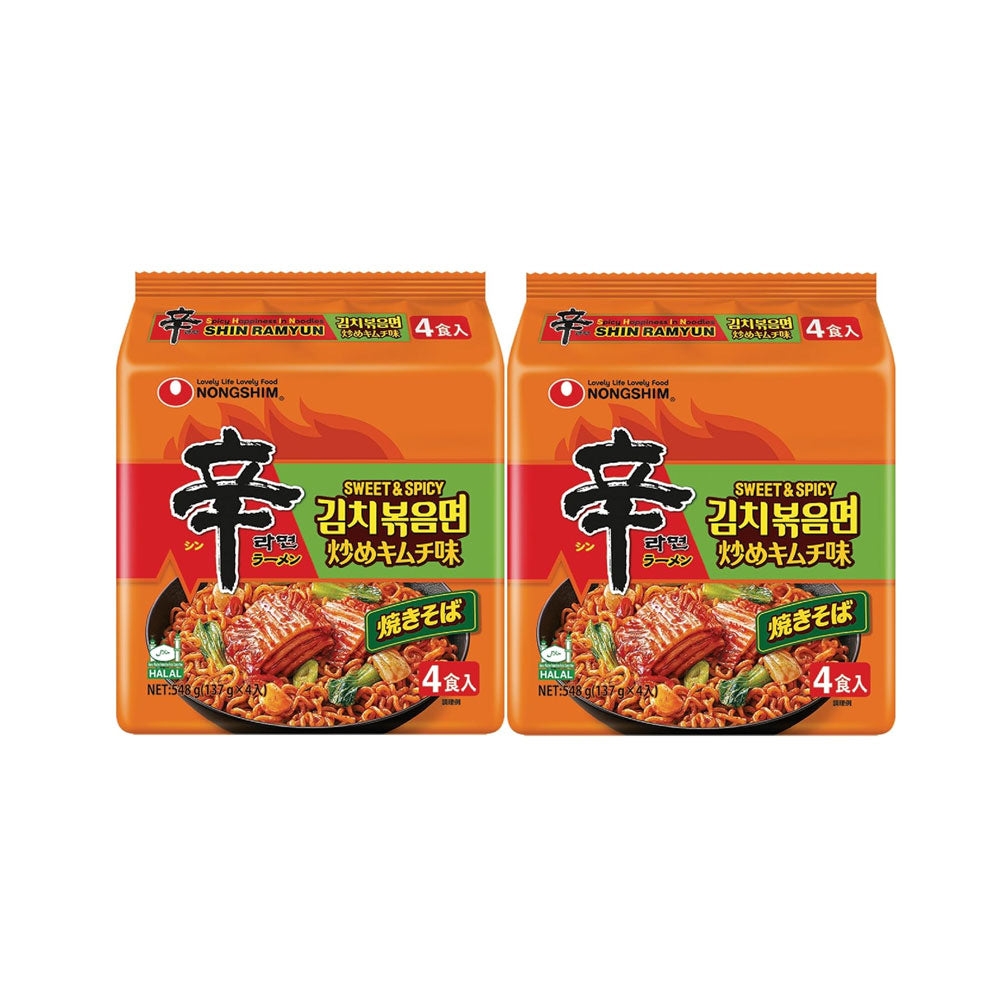【農心】 辛ラーメン 炒めキムチ137g　　韓国食品 韓国人気ラーメン Nongshim 農心 辛ラーメン焼きそば炒めキムチ味 袋麺4P (4食) 韓国ラーメン スイート＆スパイシー スワイシ― 世界的に流行している「SWICY(Sweet and spicy」フレーバーの再現 辛ラーメン  キムチ炒め麺  韓国インスタント麺  汁なしラーメン  ピリ辛×旨辛  発酵キムチ風味  コク深い旨味  太麺もちもち食感  韓国本場の味  簡単調理・時短グルメ