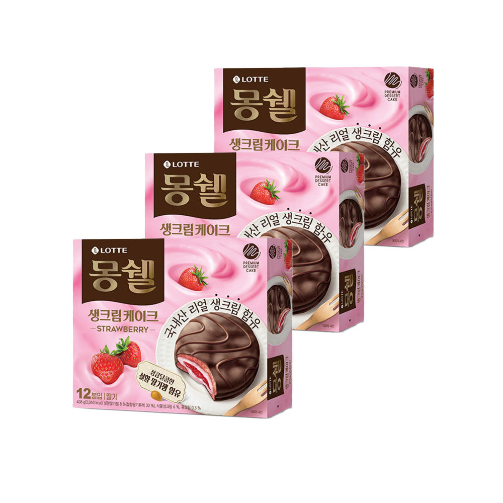 【ロッテ】 モンシェル いちご生クリームケーキ408ｇ　 韓国食品 人気お菓子 韓国お菓子