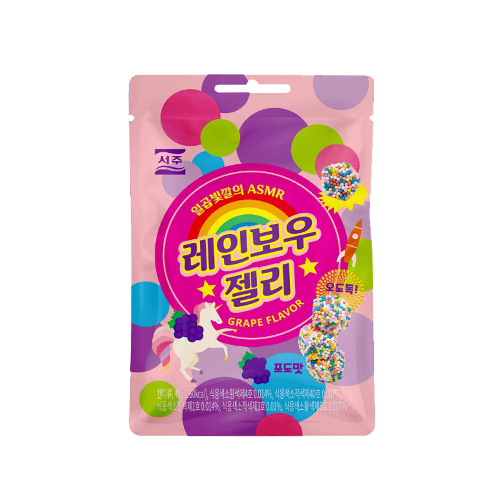 SEOJU レインボーゼリー 46g / 韓国食品 韓国お菓子 SEOJU レインボーゼリー  レインボーゼリー 46g  韓国 お菓子 グミ  韓国 グミ レインボー  ASMR グミ  カラフル グミ  プチプチ 食感  ブドウ味 グミ  SNS 映え お菓子  輸入菓子