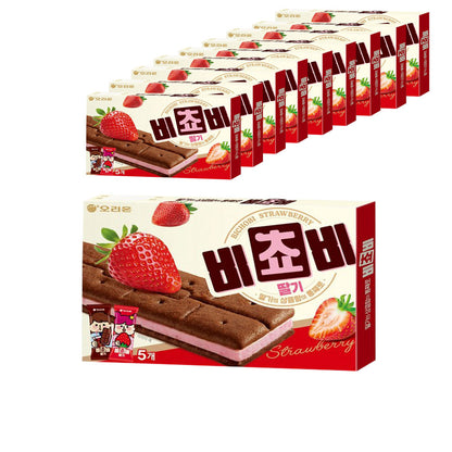 【オリオン】ビチョビ　いちご味　125ｇ 韓国食品 人気お菓子 韓国お菓子 イチゴチョコビスケット サクサク食感 甘酸っぱいいちご味 チョコサンドクッキー 個包装おやつ 韓国人気スナック ティータイムお菓子 いちごチョコ 韓国コンビニお菓子