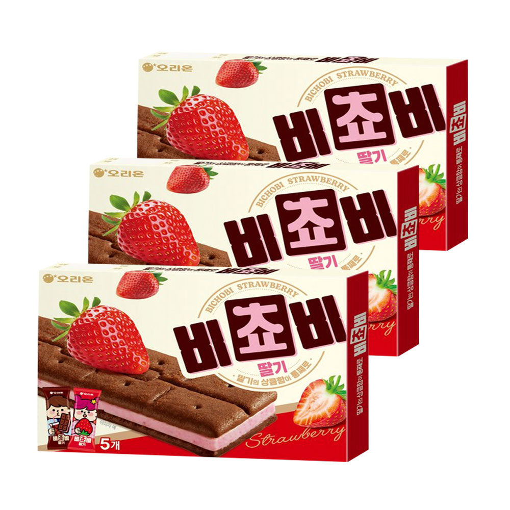 【オリオン】ビチョビ　いちご味　125ｇ 韓国食品 人気お菓子 韓国お菓子 イチゴチョコビスケット サクサク食感 甘酸っぱいいちご味 チョコサンドクッキー 個包装おやつ 韓国人気スナック ティータイムお菓子 いちごチョコ 韓国コンビニお菓子