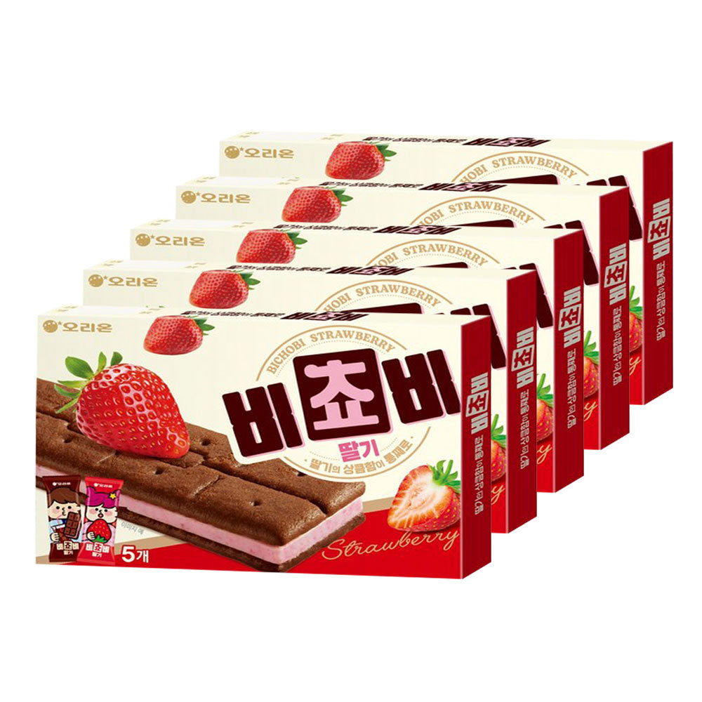 【オリオン】ビチョビ　いちご味　125ｇ 韓国食品 人気お菓子 韓国お菓子 イチゴチョコビスケット サクサク食感 甘酸っぱいいちご味 チョコサンドクッキー 個包装おやつ 韓国人気スナック ティータイムお菓子 いちごチョコ 韓国コンビニお菓子