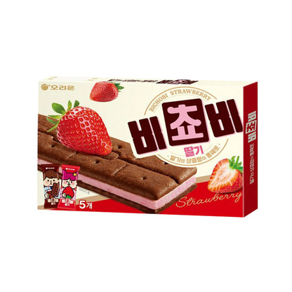 【オリオン】ビチョビ　いちご味　125ｇ 韓国食品 人気お菓子 韓国お菓子 イチゴチョコビスケット サクサク食感 甘酸っぱいいちご味 チョコサンドクッキー 個包装おやつ 韓国人気スナック ティータイムお菓子 いちごチョコ 韓国コンビニお菓子