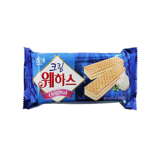 ヘテ　ウェハス　クリーム味　50ｇ/ 韓国食品 韓国お菓子 ヘテ クリームウエハース 50g  韓国お菓子  クリームウエハース  サクサク食感  ミルククリーム  やさしい甘さ  軽い口当たり  定番スナック  おやつ・デザート  ティータイムにおすすめ  食べきりサイズ