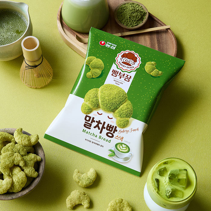 【農心】パン部長　抹茶 55g　韓国食品 パン部長  抹茶スナック  韓国お菓子  ベーカリースナック  クロワッサン型スナック  抹茶ラテ風味  甘さ×ほろ苦さ  サクサク食感  ミルク風味  おやつ・間食  SNS人気商品  韓国トレンドスイーツ