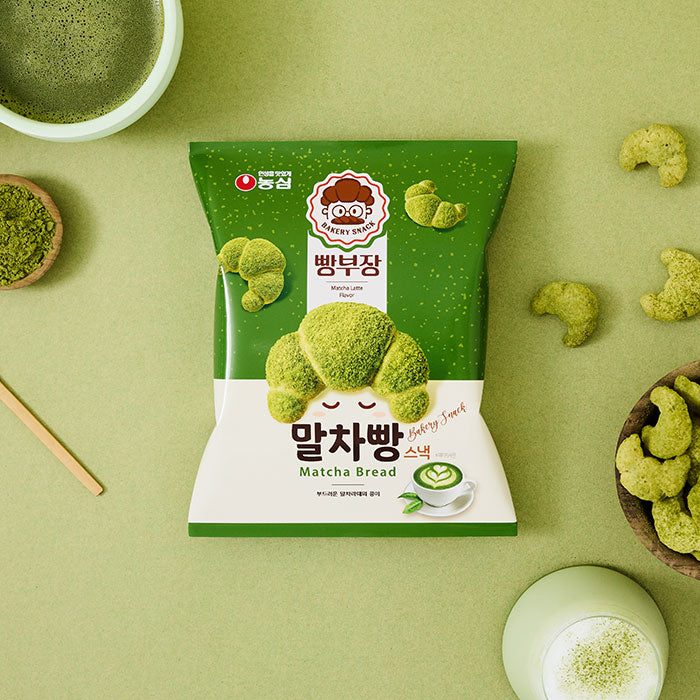 【農心】パン部長　抹茶 55g　韓国食品 パン部長  抹茶スナック  韓国お菓子  ベーカリースナック  クロワッサン型スナック  抹茶ラテ風味  甘さ×ほろ苦さ  サクサク食感  ミルク風味  おやつ・間食  SNS人気商品  韓国トレンドスイーツ