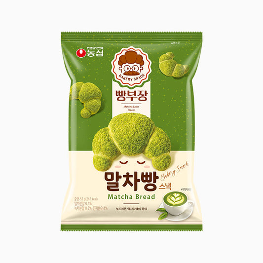 【農心】パン部長　抹茶 55g　韓国食品 パン部長  抹茶スナック  韓国お菓子  ベーカリースナック  クロワッサン型スナック  抹茶ラテ風味  甘さ×ほろ苦さ  サクサク食感  ミルク風味  おやつ・間食  SNS人気商品  韓国トレンドスイーツ