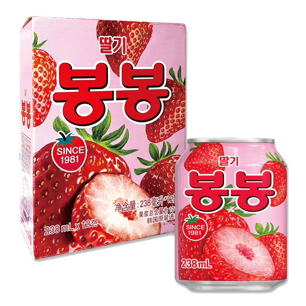 【ヘテ】いちご　ボンボン238ml  　韓国食品　韓国飲料 お中元　お歳暮　お土産　いちご果肉入り  果肉たっぷり飲料  韓国定番ジュース  トロピカル風味  缶ジュース