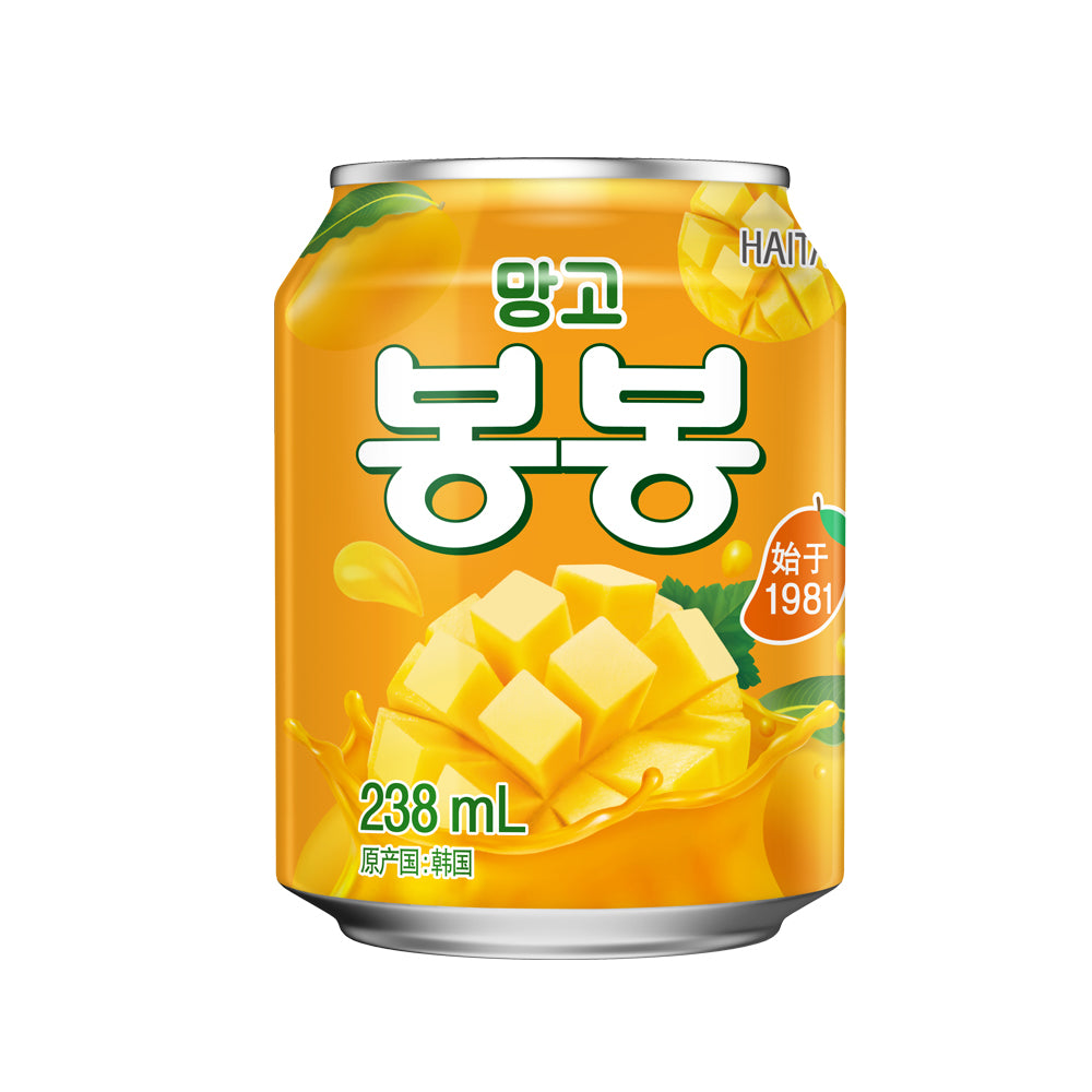 【ヘテ】マンゴー　ボンボン238ml  　韓国食品　韓国飲料 お中元　お歳暮　お土産　マンゴー果肉入り  果肉たっぷり飲料  韓国定番ジュース  トロピカル風味  缶ジュース