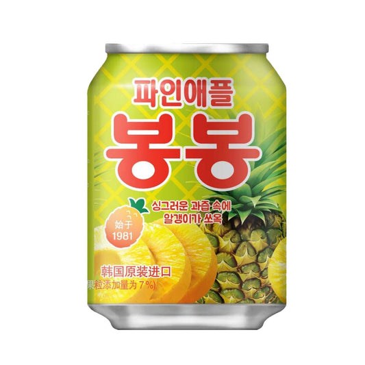 【ヘテ】パイナップル　ボンボン238ml  　韓国食品　韓国飲料 お中元　お歳暮　お土産　パイナップル果肉入り  爽やかなパイナップル味  果肉たっぷり飲料  韓国定番ジュース  トロピカル風味  缶ジュース  甘酸っぱい味わい  デザート感覚ドリンク  ロングセラー飲料  ヘテ飲料ブランド